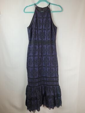 Banana Republic Floral Cocktail Evening High Neck Dress Navy Black Womens Sz 10